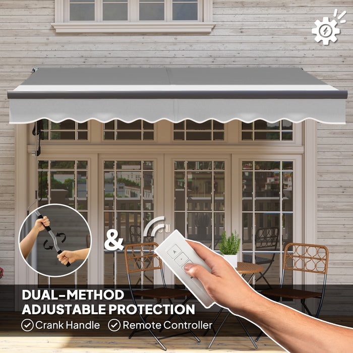 Outsunny 3 x 2.5m Electric Awning with Remote Controller, Aluminium Frame DIY Retractable Awning, UV30+ Sun Shade Canopy for Garden Patio Deck Door Window, Light Grey