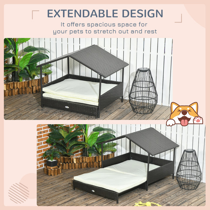 Extendable Rattan Canine Lounge - Water-Resistant Elevated Pet Bed with Removable Cushion - Perfect for Small to Medium Dogs
