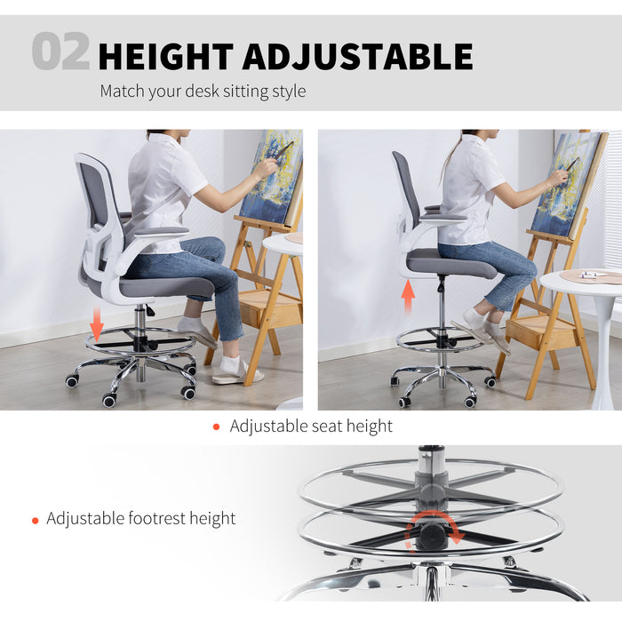 HOMCOM Draughtsman Chair, with Adjustable Lumbar - Charcoal Grey