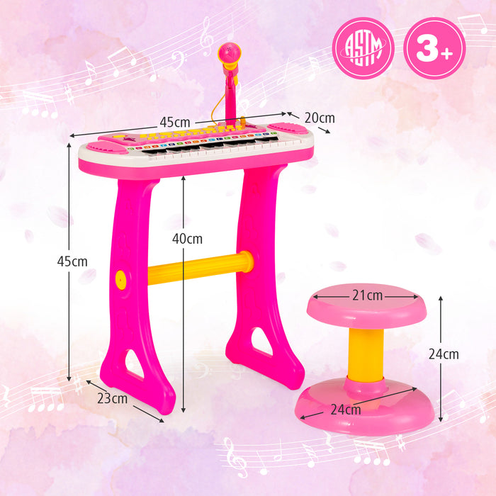 31-Key Kids Electronic Keyboard with Stool and Flashing Lights-Pink