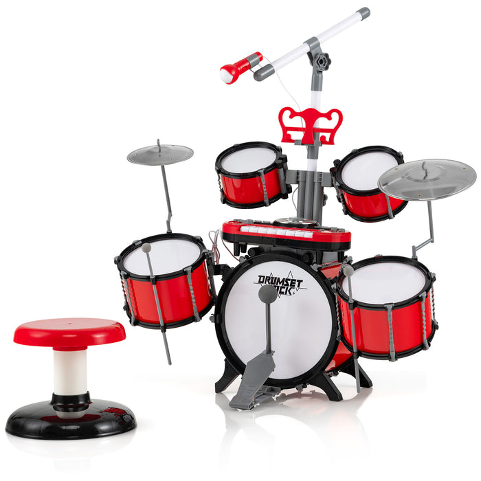 Kids Drum Kit with Stool with 8-Keys Keyboard and 2 Drumsticks