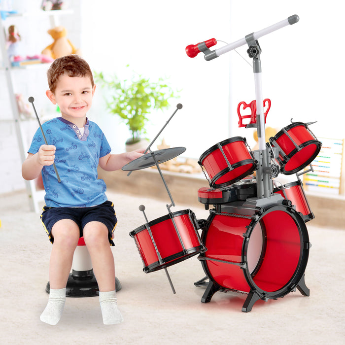 Kids Drum Kit with Stool with 8-Keys Keyboard and 2 Drumsticks