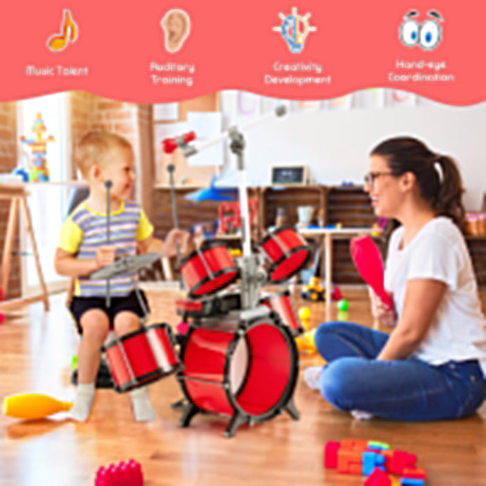 Kids Drum Kit with Stool with 8-Keys Keyboard and 2 Drumsticks