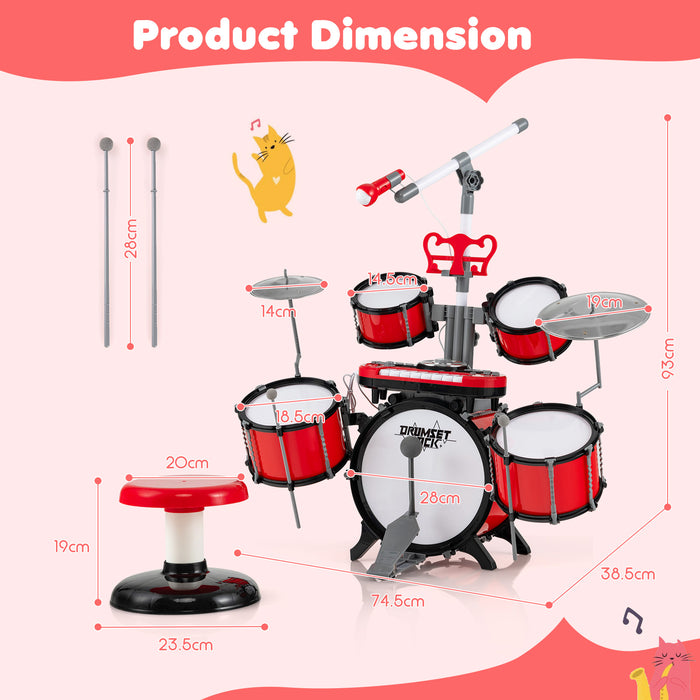 Kids Drum Kit with Stool with 8-Keys Keyboard and 2 Drumsticks