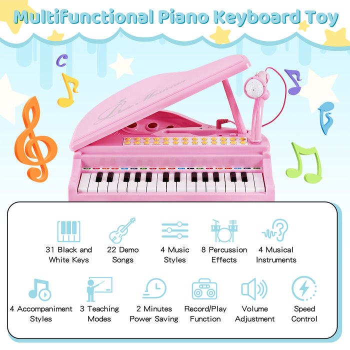 31 Keys Kids Portable Multifunctional Toy Piano with Microphone-