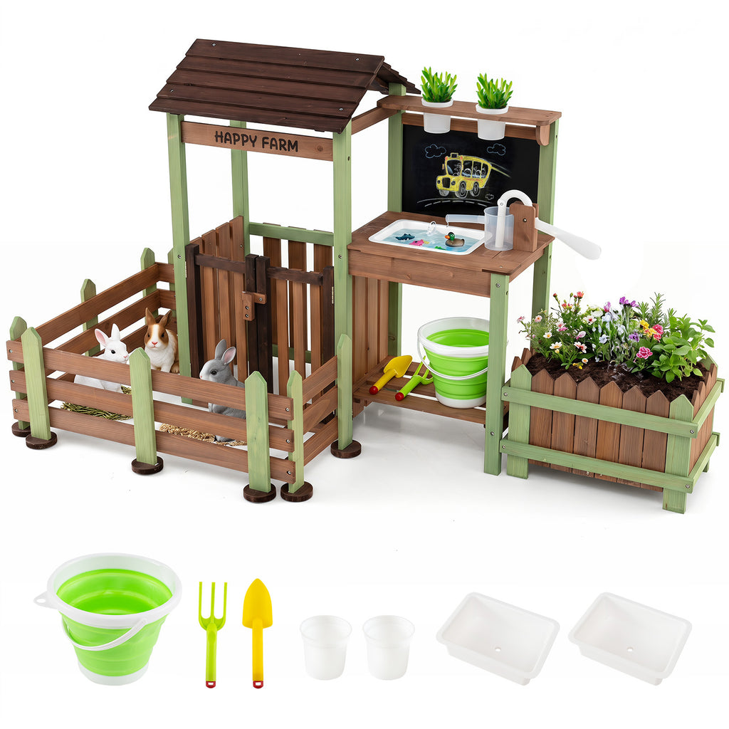 Outdoor Mud Farm Playset for Kids with Raised Planter Box and Real-