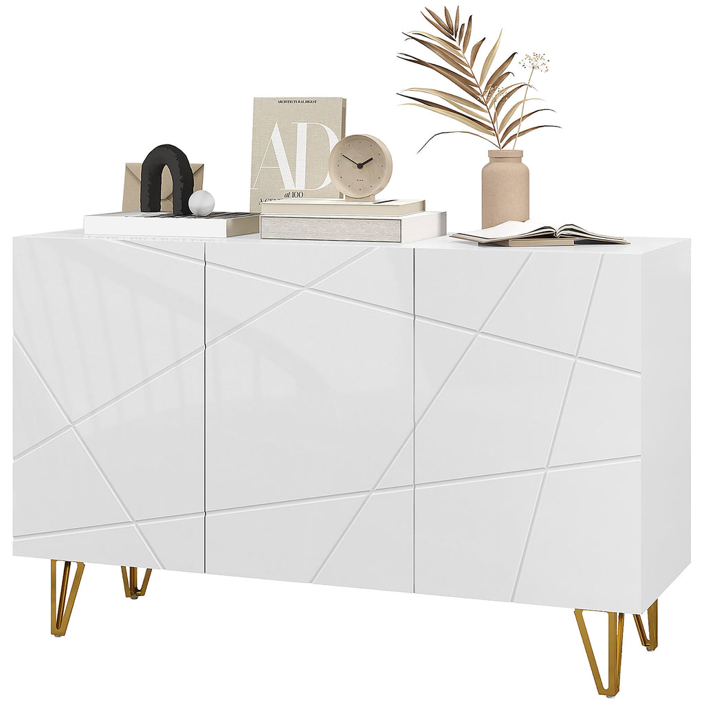High Gloss Front Storage Cabinet - Freestanding Sideboard with Adjustable Shelving & Soft-Close Doors, Gold Tone Hairpin Legs - Stylish Organizer for Living Room, Dining Area, Hallway