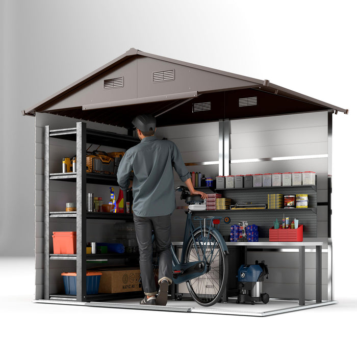 Outsunny Garden Storage Shed with Sliding Door - Brown Wood Effect