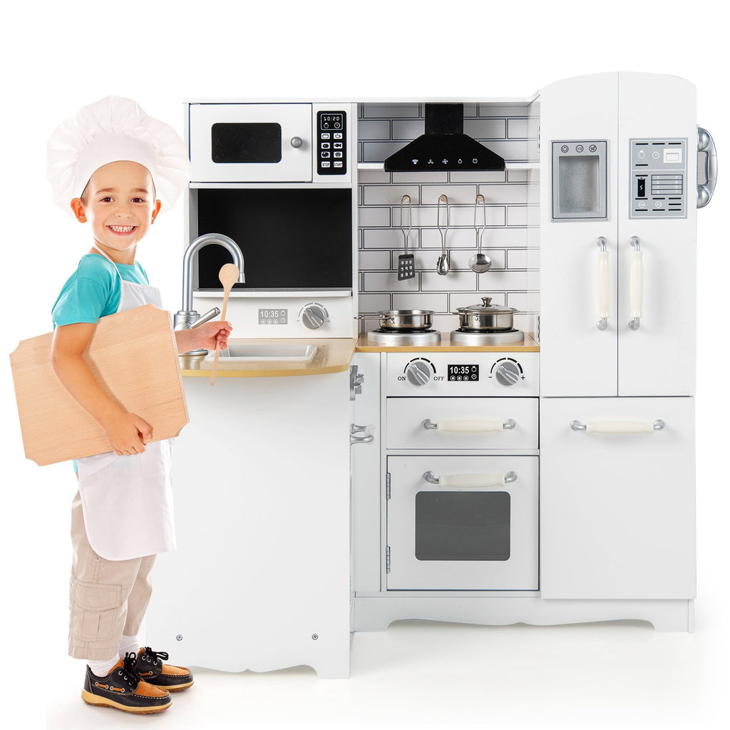 Kid's Corner Kitchen Playset Wooden Play Kitchen with Stove-