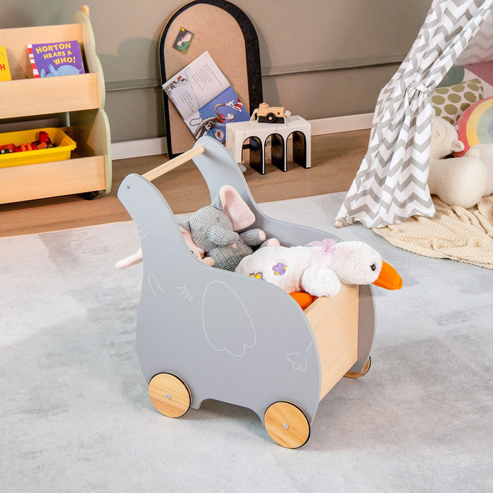 2-in-1 Wooden Baby Walker with Storage Chest and 4 Wheels-