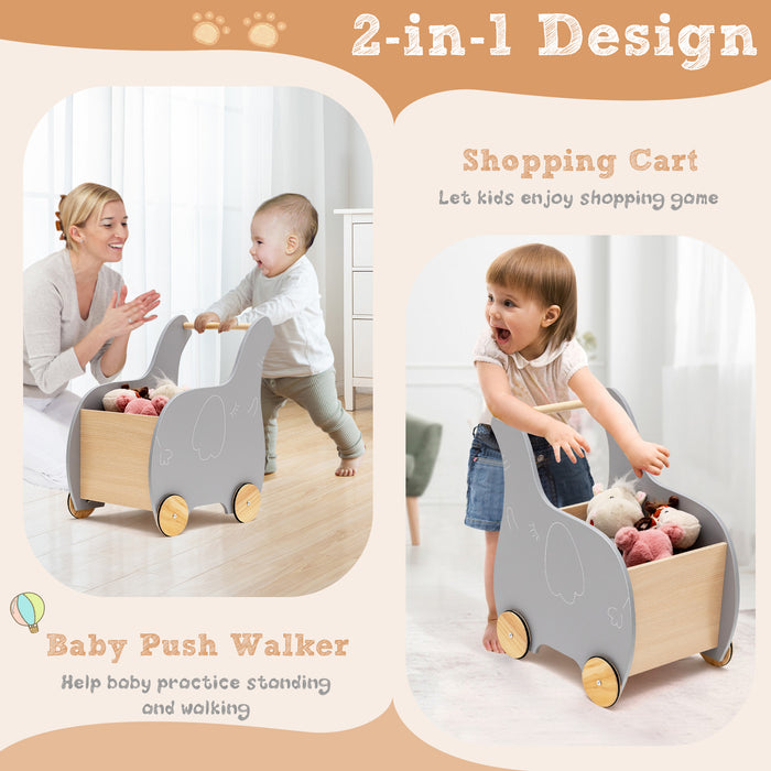 2-in-1 Wooden Baby Walker with Storage Chest and 4 Wheels-
