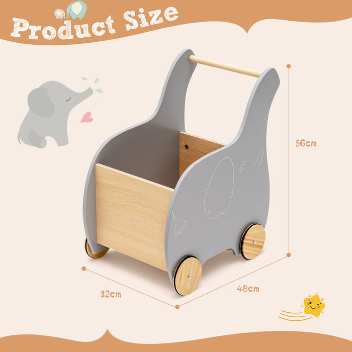 2-in-1 Wooden Baby Walker with Storage Chest and 4 Wheels-