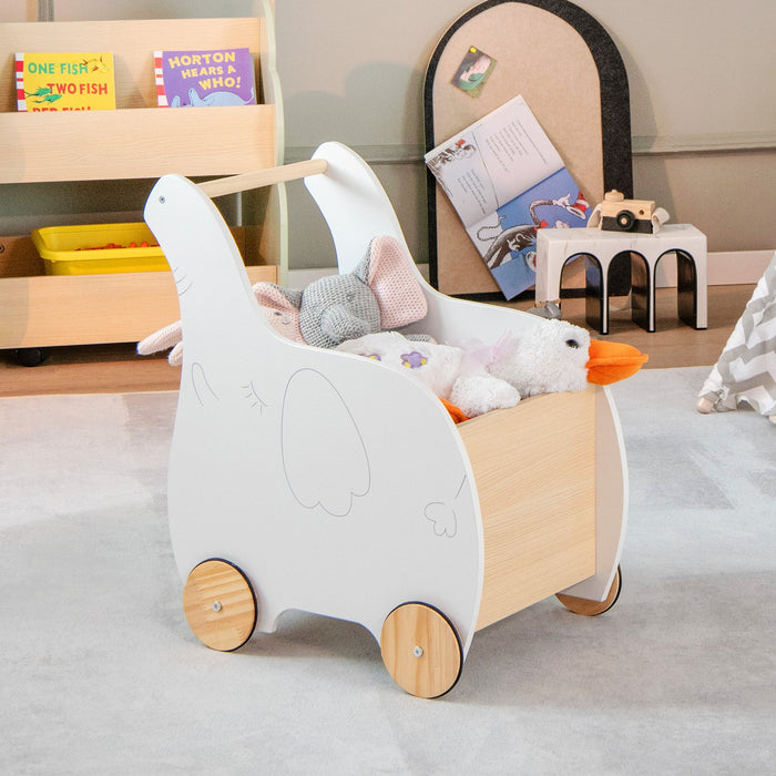 2-in-1 Wooden Baby Walker with Storage Chest and 4 Wheels-