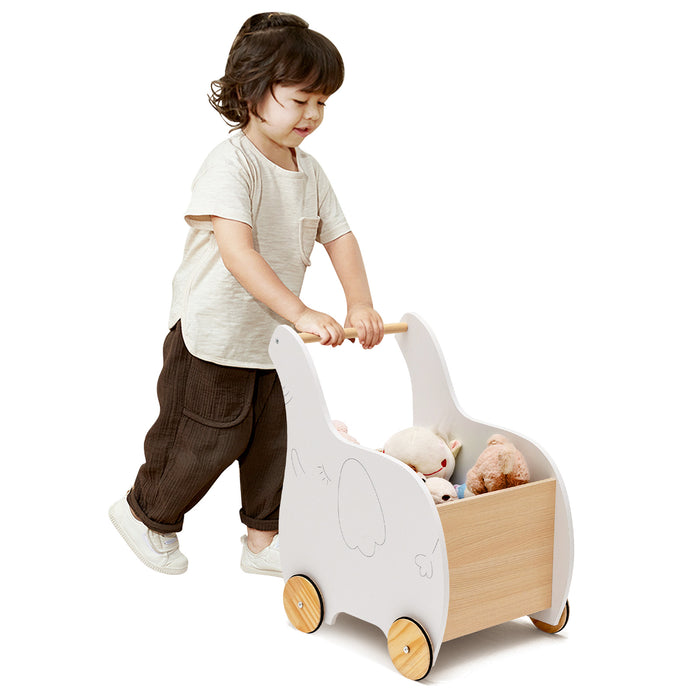 2-in-1 Wooden Baby Walker with Storage Chest and 4 Wheels-