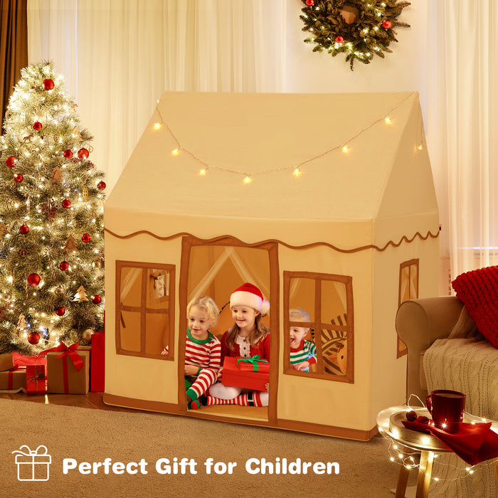 Kids Play Tent - Indoor Use with Star Lights, Brown Color - Perfect Gift for Boys and Girls