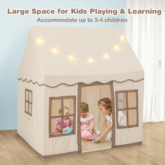 Kids Play Tent - Indoor Use with Star Lights, Brown Color - Perfect Gift for Boys and Girls