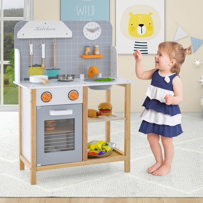 Wooden Kid's Play Kitchen Set with Cookware Accessories