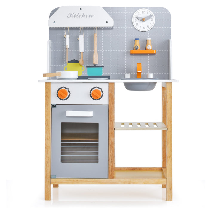 Wooden Kid's Play Kitchen Set with Cookware Accessories