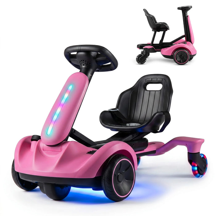 Ride on Drift Car for Kids 2-In-1 Go Kart with Adjustable Seat Sound LED Lights-Black