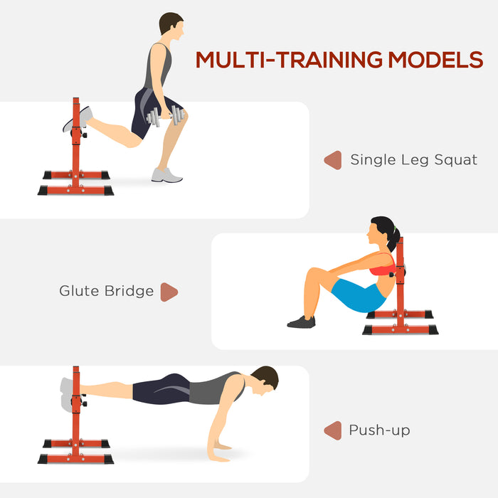 SPORTNOW Bulgarian Split Squat Stand, 12-Level Adjustable Single Leg Squat Machine with Foam Roller and Anti-Slip Pads for Lower Body Strength Training, Red