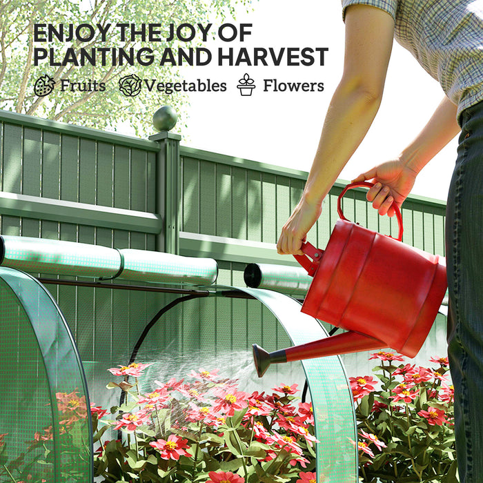 Outsunny Mini Greenhouse, Small Polytunnel Green House with Zipped Doors, Steel Frame for Garden, 395 x 100 x 80cm, Green