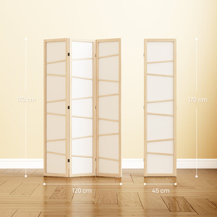 HOMCOM Wooden Folding Privacy Screen, 3 Panel Room Divider for Bedroom, Natural Wood Finish