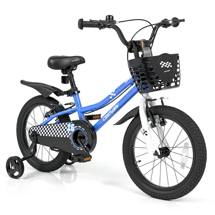 14 Inch Kids Bike with Dual Brakes for 3-5 Years Checkered Racing Series Blue