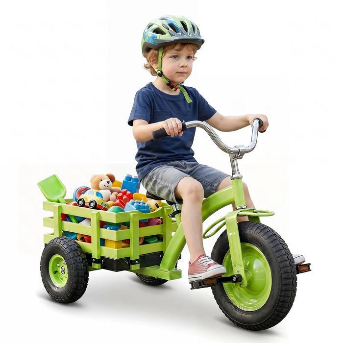 Kids Tricycle with Storage Basket and Inflatable Tires for Boys Girls Ages 3+-