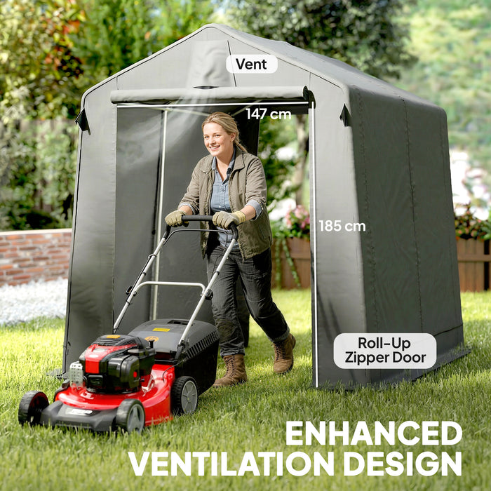 Outsunny 7.5 x 6.2 ft Outdoor Garden Storage Shed, Waterproof Bike Tent with Roll-Up Zipper Door and Vent, Dark Grey