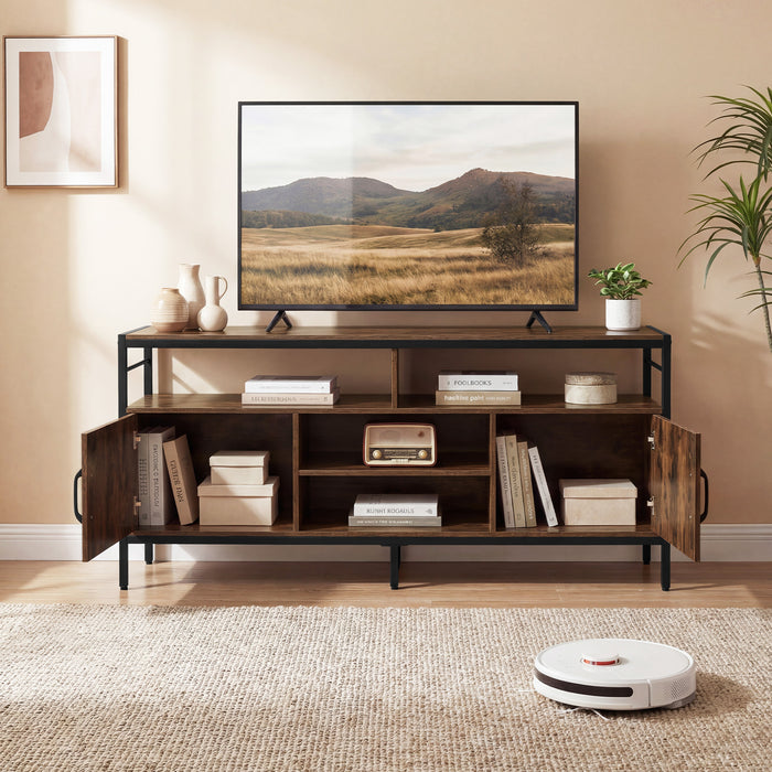 TV Stand for TVs up to 147 cm with 2 Storage Cabinets and 4 Open Shelves-