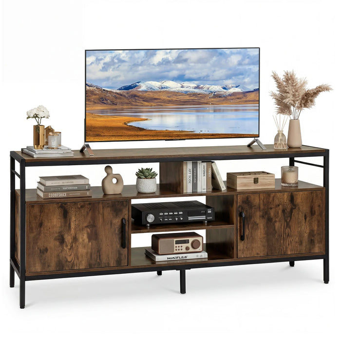 TV Stand for TVs up to 147 cm with 2 Storage Cabinets and 4 Open Shelves-