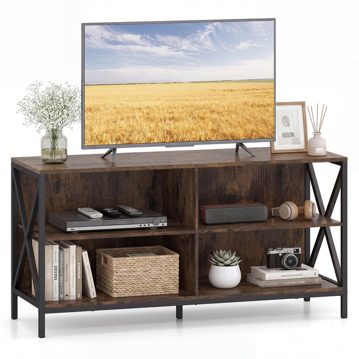 TV Stand for TVs up to 55" with 4 Open Shelves & Raised Metal Legs for Living Room-