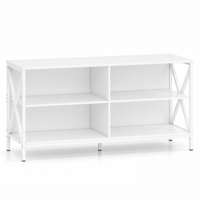 TV Stand for TVs up to 55" with 4 Open Shelves & Raised Metal Legs for Living Room-