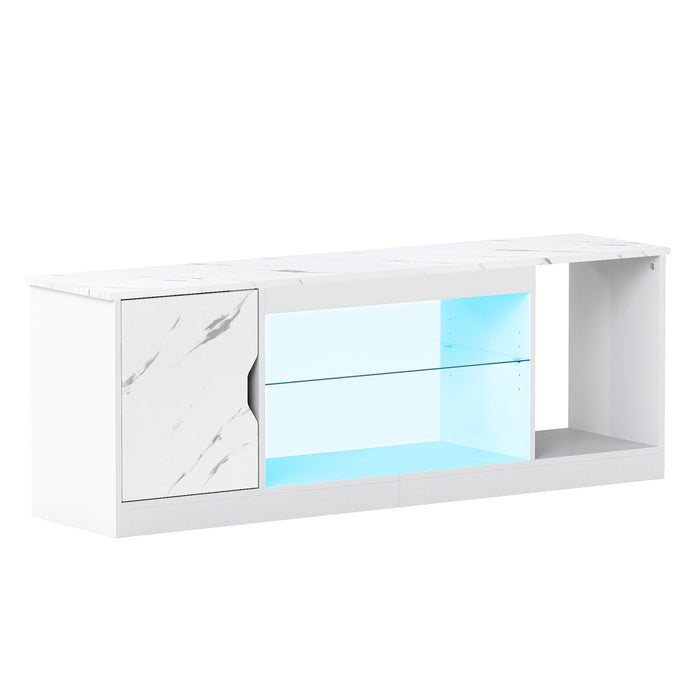 TV Stand with LED Light Strip & Adjustable Glass Shelf for TVs up to 65"-Black