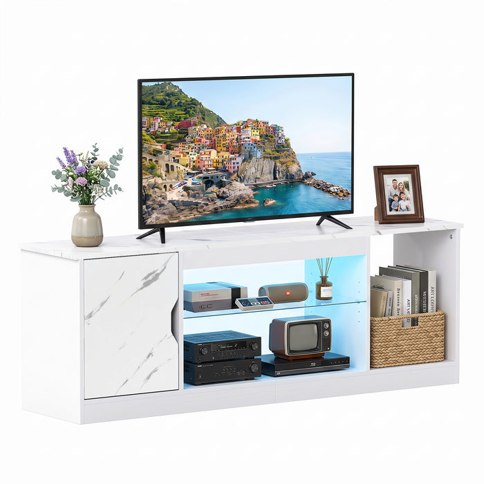 TV Stand with LED Light Strip & Adjustable Glass Shelf for TVs up to 65"-Black