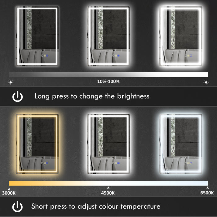 HOMCOM 50 x 70 cm Anti-Fog LED Bathroom Mirror, with Bluetooth - Silver Tone