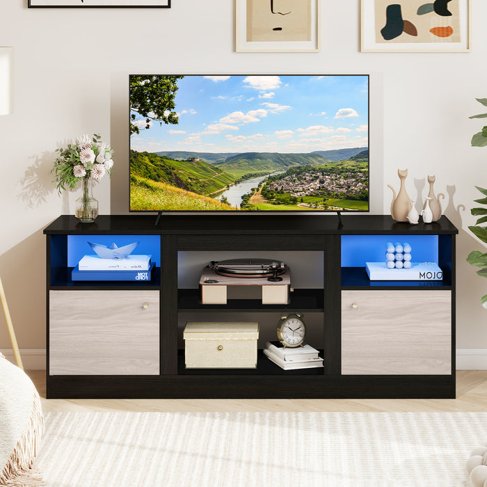 TV Stand with Adjustable Shelf and Open Compartment-