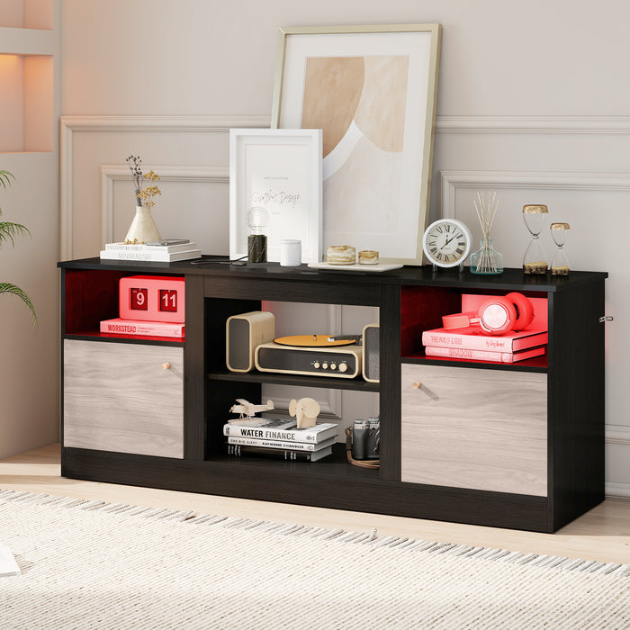 TV Stand with Adjustable Shelf and Open Compartment-