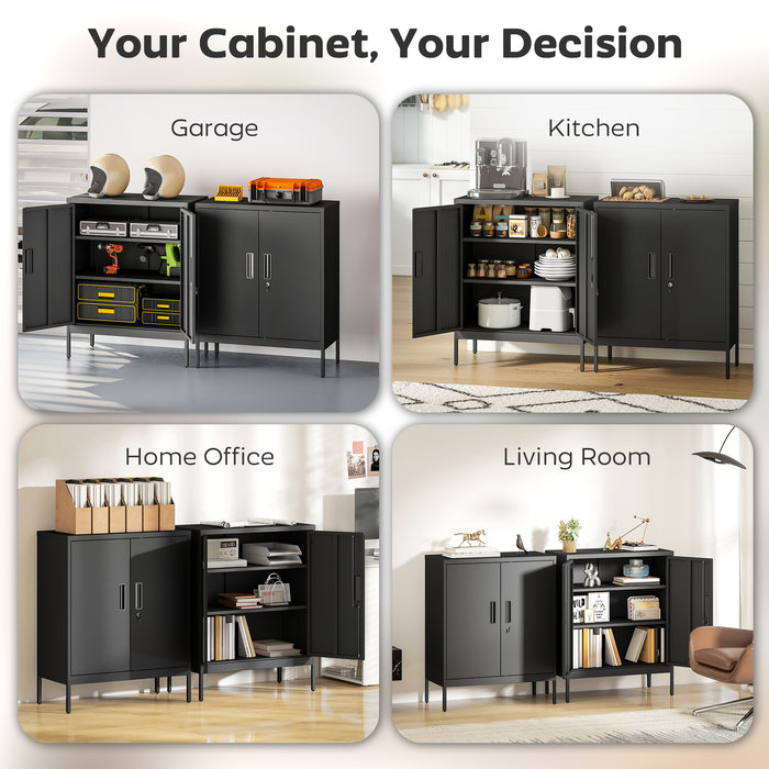 HOMCOM Metal Storage Cabinet with Lock and Adjustable Shelves - Black