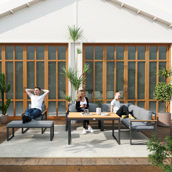 Outsunny Six Piece L Shaped Garden Furniture Set with 3 Loveseats - Natural Wood Finish