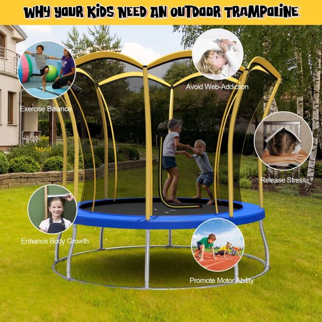 Flower Trampoline, 8 Feet - Outdoor Safe Bouncing, Yellow Netted Enclosure - Perfect for Children's Fun & Fitness Activities