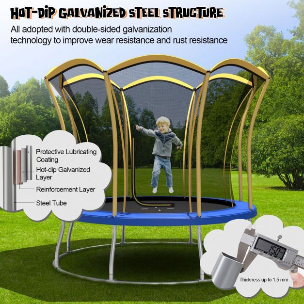 Flower Trampoline, 8 Feet - Outdoor Safe Bouncing, Yellow Netted Enclosure - Perfect for Children's Fun & Fitness Activities
