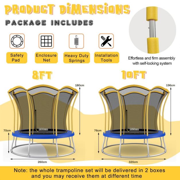 Flower Trampoline, 8 Feet - Outdoor Safe Bouncing, Yellow Netted Enclosure - Perfect for Children's Fun & Fitness Activities