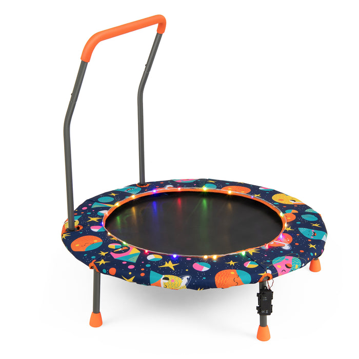 Mini Child's Trampoline with LED Lights - Enjoyable Exercise Equipment with Padded Safety Handle - Perfect for Enhancing Kids Physical Coordination & Balance Skills