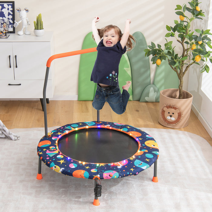 Mini Child's Trampoline with LED Lights - Enjoyable Exercise Equipment with Padded Safety Handle - Perfect for Enhancing Kids Physical Coordination & Balance Skills