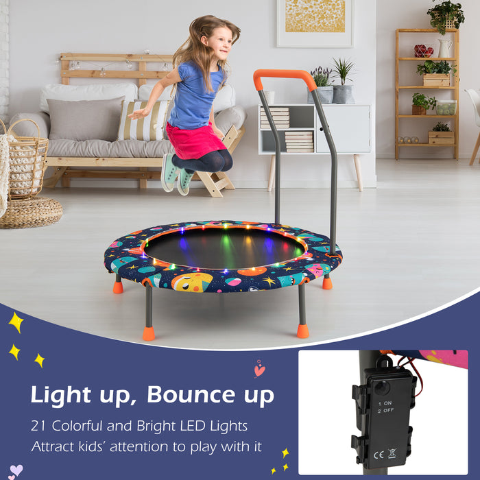 Mini Child's Trampoline with LED Lights - Enjoyable Exercise Equipment with Padded Safety Handle - Perfect for Enhancing Kids Physical Coordination & Balance Skills