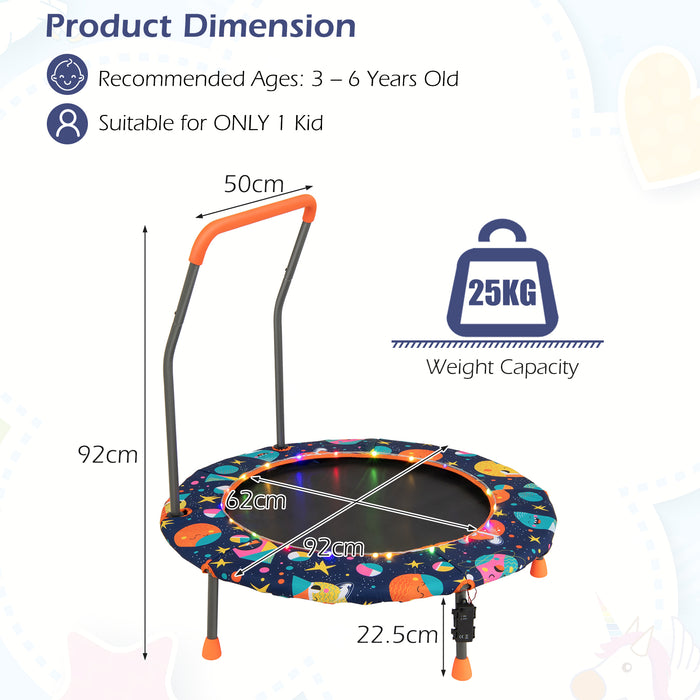 Mini Child's Trampoline with LED Lights - Enjoyable Exercise Equipment with Padded Safety Handle - Perfect for Enhancing Kids Physical Coordination & Balance Skills