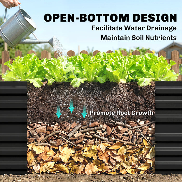 Outsunny Raised Beds for Garden, Galvanised Steel Outdoor Planters with Multi-reinforced Rods, 180 x 90 x 59 cm, Black