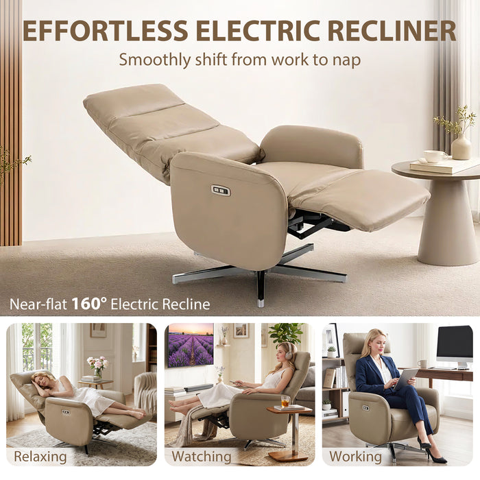 HOMCOM Power Recliner Chair, Swivel Electric Reclining Chair with Type C+USB, Recliner Armchair with Footrest, Brown