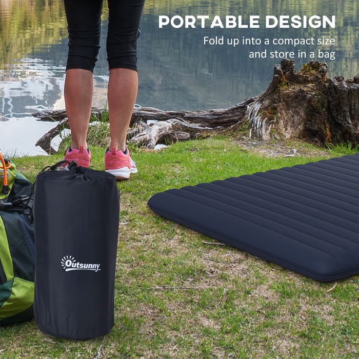 Double Size Inflatable Air Mattress - Built-in Foot Pump, Portable with Carry Bag, Blue - Ideal for Camping & Overnight Guests